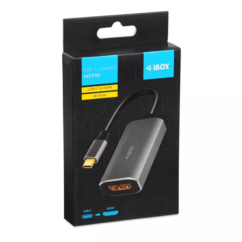 IBOX USB-C–HDMI-adapterkaabel, mudel IACFAK, USB-C (isane) HDMI-le (emane), 4K 60 Hz, sirged pistikud, hõbedane