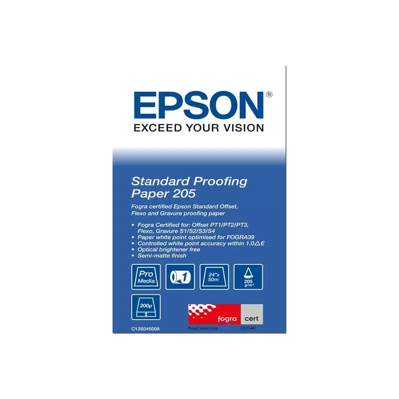 Epsoni standard-tõestuspaber, 24 tolli x 50 m, 205 g/m², 50 m, 61 cm, 61 cm (24 tolli), poolmatt, 200 µm, 205 g/m²