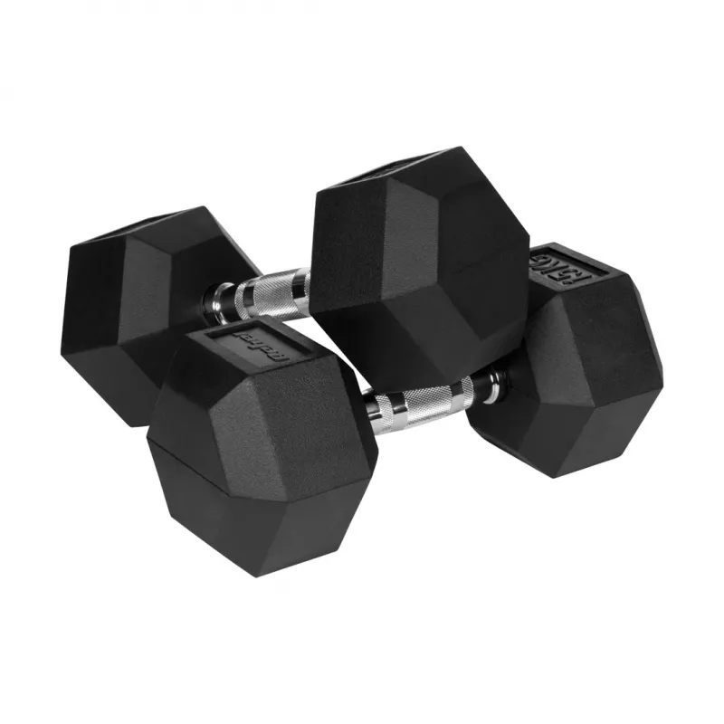 Hantel Rebel Active Hex kummikattega 15 kg — üks kuuskant-hantel, kompaktne käepide