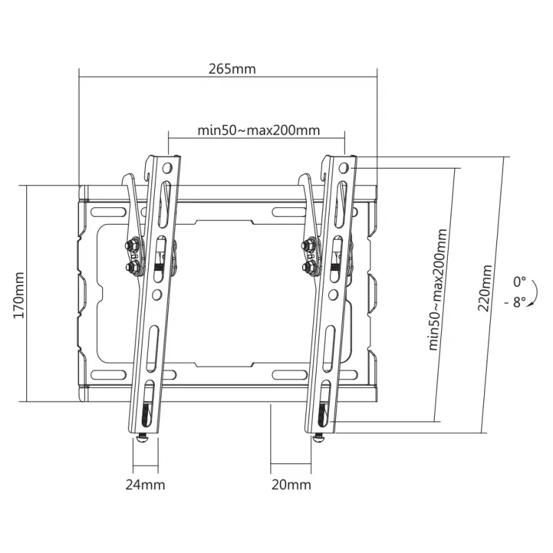SBOX PLB-3422T-2 TV seinakinnitus, kallutatav, 23–43 tolli / 45 kg, VESA 200×200