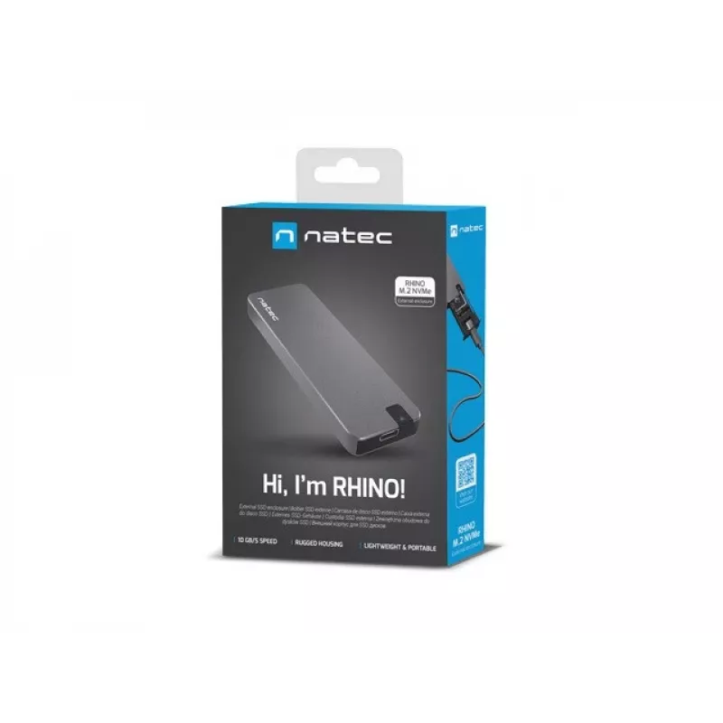 SSD-korpus NATEC Rhino M.2 NVMe must 2 TB USB USB-C, M.2 NVMe, USB 3.1 Gen 2, toetab 30 mm