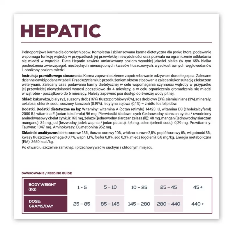 Kuiv koeratoit VETEXPERT Veterinary Diet Hepatic 12 kg — dieetne toitumine maksa toetamiseks, lihamaitse, täiskasvanud koertele 10–15,9 kg