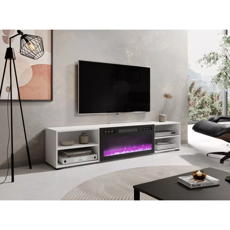 TV-kapp cama meble POLO 180x33x39 cm elektrikaminaga 1400–1600 W, laminaat, valge/must