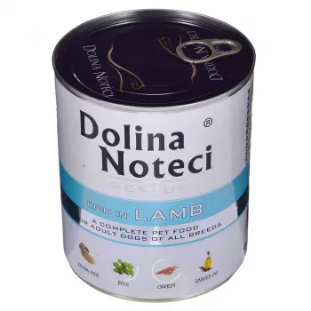 Märg koeratoit Dolina Noteci Premium Lamb 800 g purk — teraviljavaba, täiskasvanud koerad, valk 12%, niiskus 77%