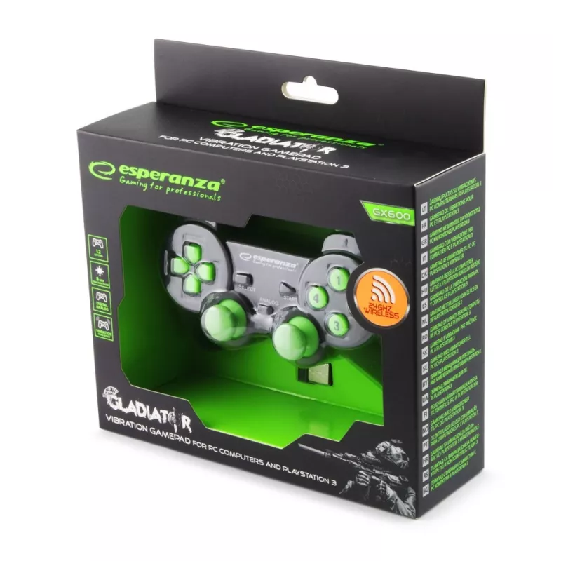 Juhtmega mängupult ESPERANZA EGG108G — USB 2.0, 12 nuppu, analoog/digitaal, D-pad, PC-le ja PlayStation 3-le, must/roheline