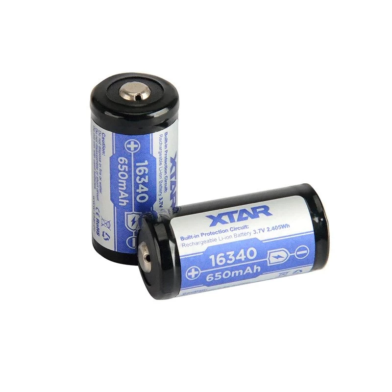 Laetav aku XTAR 16340 (CR123) Li‑ioon 3.7V 850mAh, 34 mm kõrgus, 1.6 cm läbimõõt