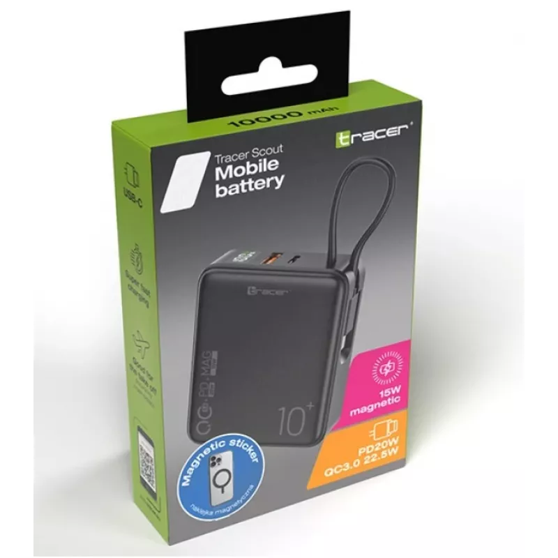 Kaasaskantav laadija Tracer Scout 10000 mAh MAG+PD+QC