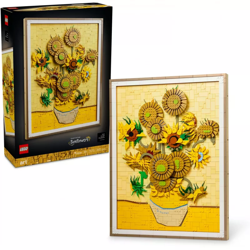 Seina mosaiigikomplekt LEGO Art Vincent van Gogh Päevalilled 3D mosaiigist seinakunstikomplekt 2615 tükiga 540×410×50 mm