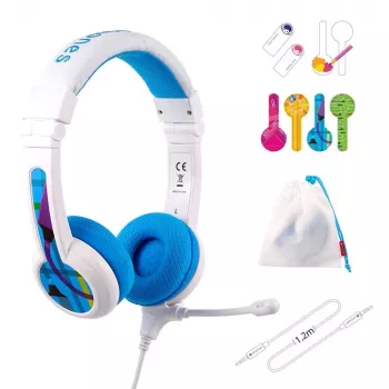 Juhtmega peakomplekt buddy phones School+ — Peapael, kõrvaümbrine, 20–20000 Hz, 1,4 m kaabel, sinine/valge