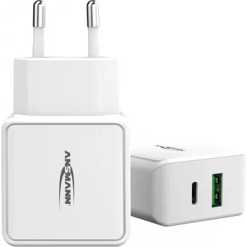 ANSMANN HC218PD - Toiteplokk - 18 W - 3000 mA - PD, QC 3.0 - 2 väljundporti (USB, USB-C) - Valge (1001-0111)