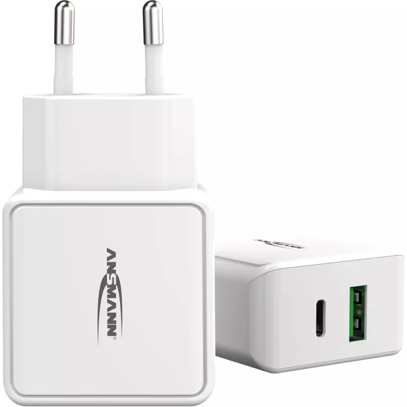 ANSMANN HC218PD - Toiteplokk - 18 W - 3000 mA - PD, QC 3.0 - 2 väljundporti (USB, USB-C) - Valge (1001-0111)