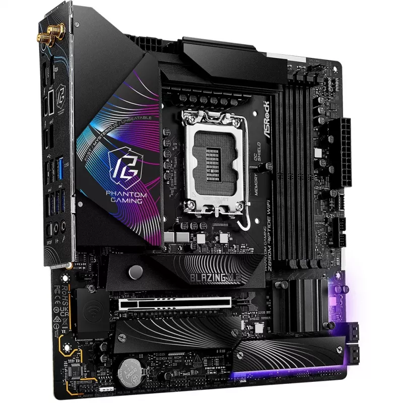 Emaplaat ASRock Phantom Gaming Z890M Riptide WiFi — Intel Z890, LGA1851, microATX, DDR5, 4x DIMM, 256 GB, Wi‑Fi 6E, 2,5Gb LAN