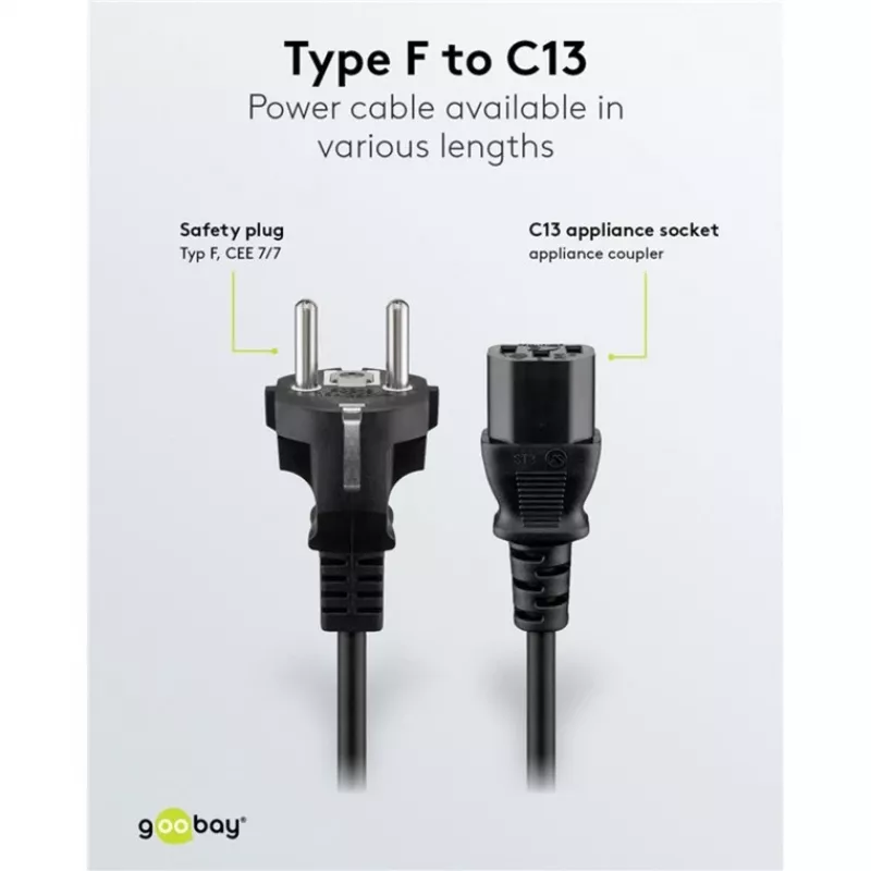 Goobay IEC-juhe 5 m must pistik tüüp F IEC C13 H05VV-F3G