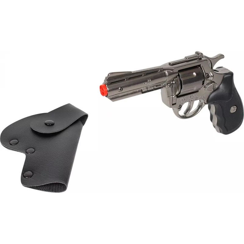 Mängumetallrevolver Pulio 155433/0 koos kabuuriga — metallkonstruktsioon, sisaldab kabuuri