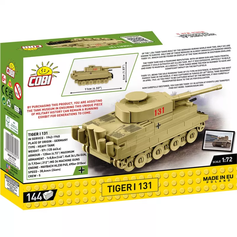 Cobi Tiger I 131 ehituskomplekt — 144 tk, soovitatav vanus 6+, roheline