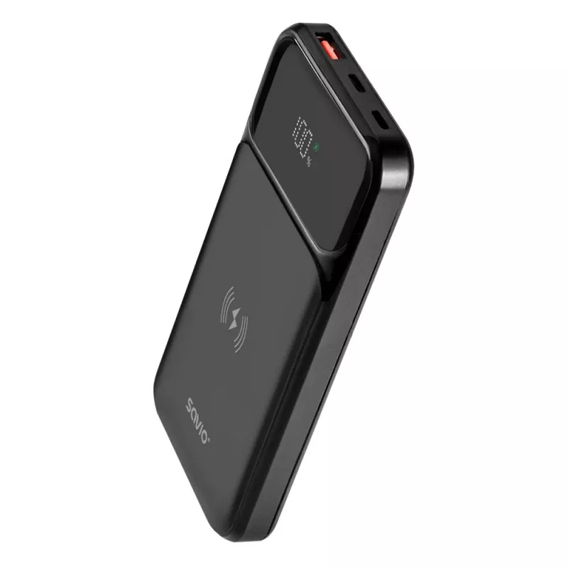Savio BA-09 juhtmevaba akupank, 10000 mAh, must