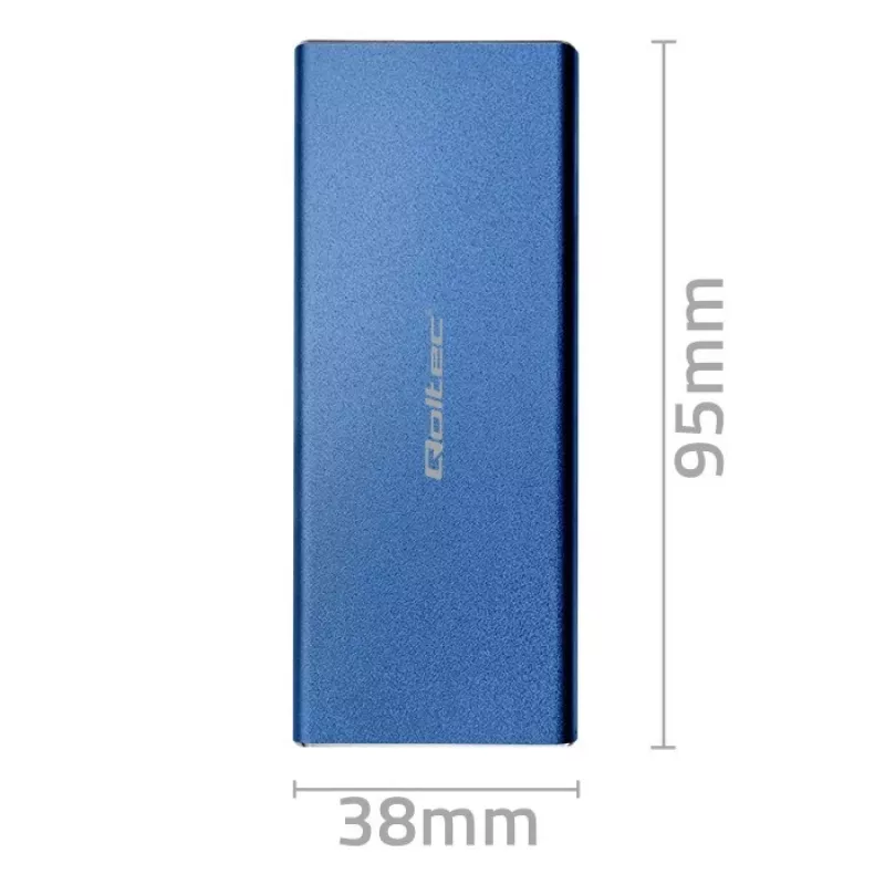 SSD-korpus QOLTEC 51832 — väline M.2 SATA, USB 3.0, kuni 2 TB, sinine, toetab 30 mm draive, 4 pesa