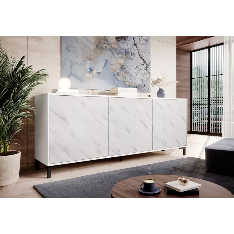 MARMO 3D kummut 200x45x80,5 cm valge matt/marble valge