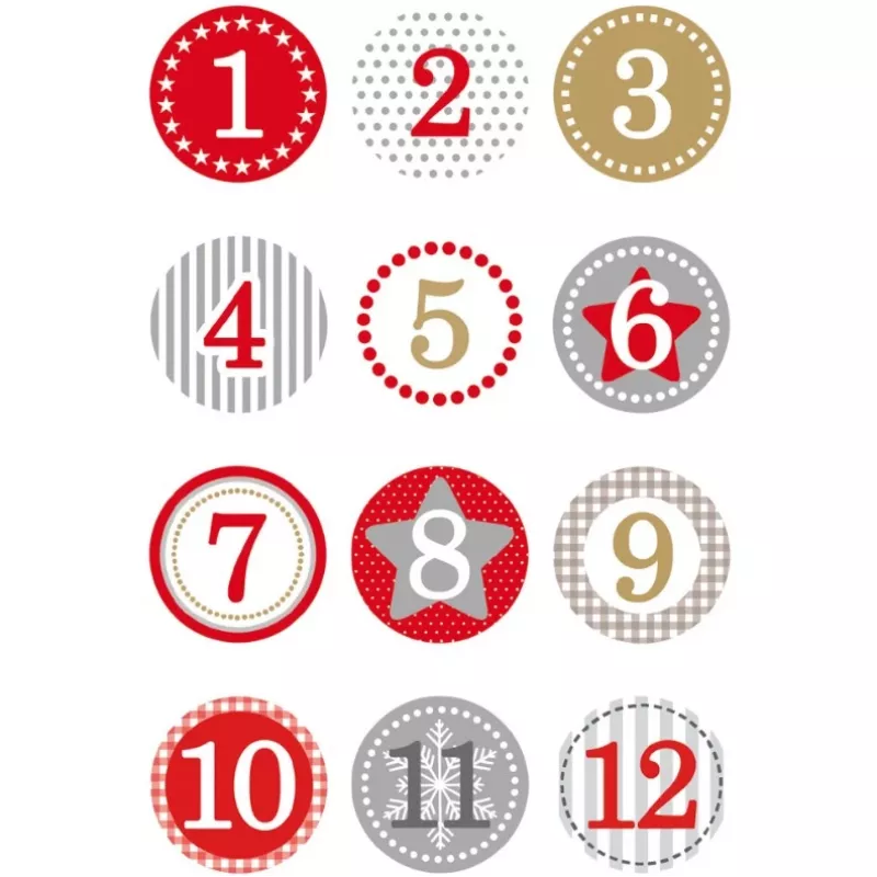HERMA Kleebised Advendikalender 1-24 punane Ø 2 cm 24 tk