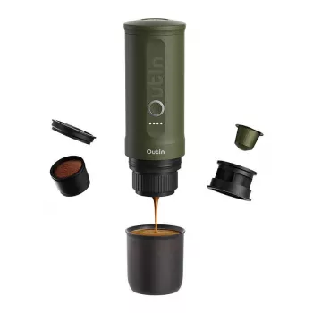 Kohvimasin OutIN Outin Nano Must, Roheline — jahvatatud kohv, 20 bar, 7500 mAh aku, 0.67 kg