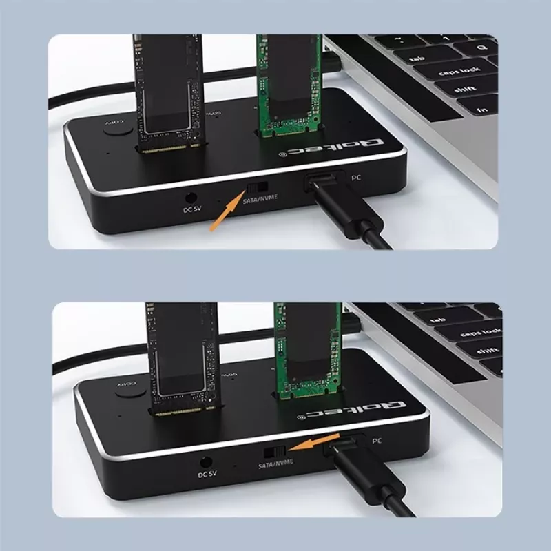 Qoltec 52274 M.2 SSD kettaseadme dokkimisjaam | NVMe | SATA | USB-C | DUAL 2 x 2TB