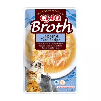 INABA Ciao Broth maiused kassidele, kana, kala ja jaakobikarbid, 10 x 40 g