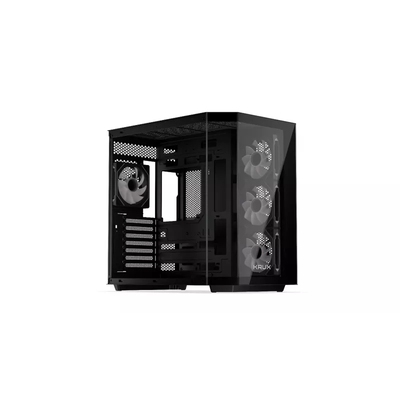 PC tornikorpus KRUX Empero KRXD010, ATX, must — toetab GPU-sid kuni 420 mm, CPU jahuteid kuni 155 mm, 2x 3,5-tollist + 3x 2,5-tollist sahtlit