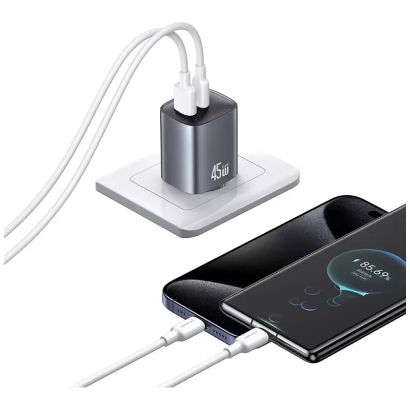 Laadija T66 45W GaN CC290 USB-A + USB-C