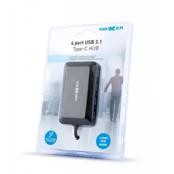 USB-jaotur GEMBIRD ACT-HUB3C-4P — USB 3.2 Gen 1 Type-A host 4 × USB 3.2 Gen 1 USB-C jaoks, 5000 Mbit/s, must