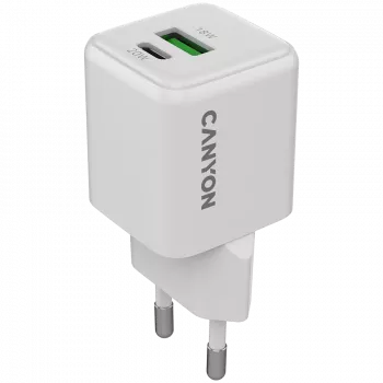 Canyon Laadija CU20AC GaN 20W PD, 2-pordiline (USB-A/USB-C) WH jaemüük (CNS-CUW20AC)