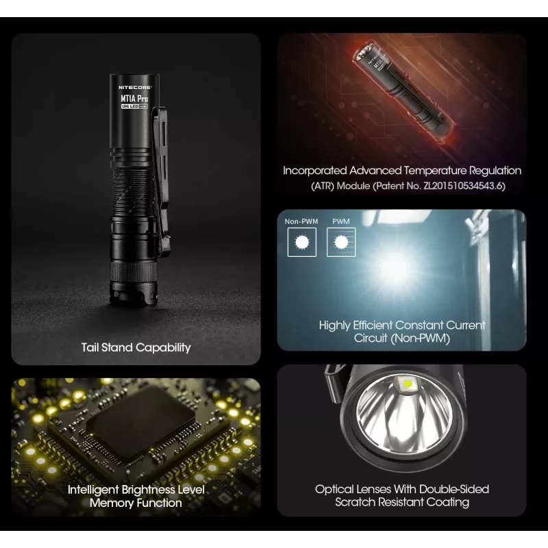 Käsilamp Nitecore MT1A Pro — LED 50 lm, USB-laetav, 1100 mAh, alumiinium, veekindel, põrutuskindel, must
