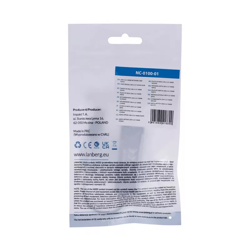 Võrguliidese kaart LANBERG NC-0100-01 USB 10 Gbit/s, hot-swap, kaabel 0,15 m, must