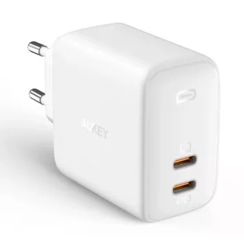 Seinlaadija Aukey PA-B4 2x USB valge GaN – kompaktne USB toiteadapter kahe USB-pordiga
