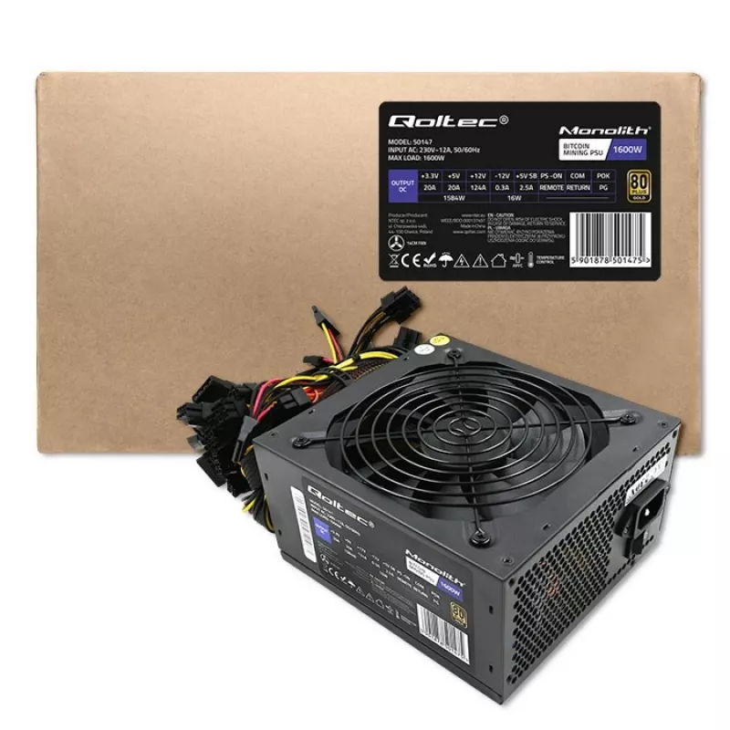 Toiteplokk QOLTEC Gaming Miner 1600W Gold, 1600 W, ATX, Kuldne tõhusus