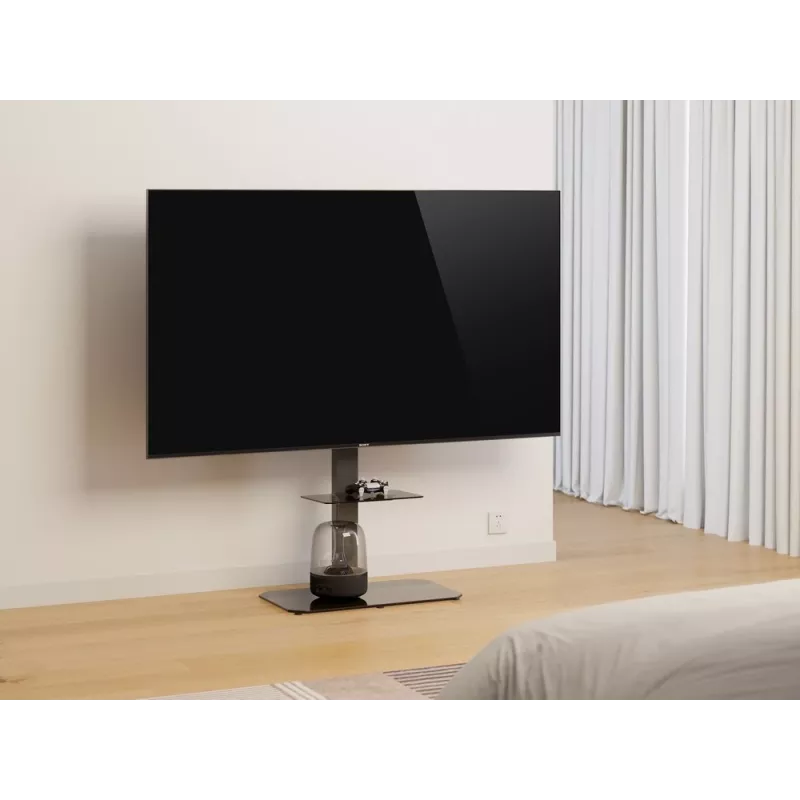 Põranda telerialus GEMBIRD TVS-86ST-01 43–86-tollistele teleritele, must, karastatud klaasist alus, VESA 100x100–600x400, max 60 kg