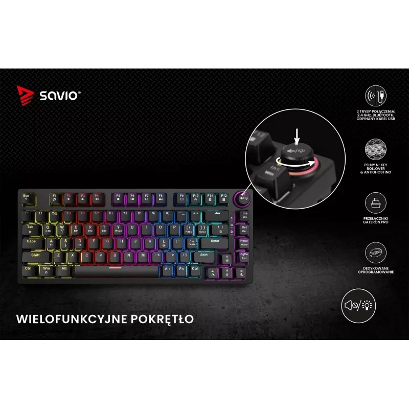 Savio Phenix SAVGK-RED mänguklaviatuur USB RF juhtmevaba Bluetooth QWERTY
