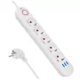 Pistikupesade jaotur MACLEAN MCE395 W — 5 pistikupesa, 3× USB A, 110–240 V AC, 2,1 A USB, max 2500 W, valge, 1,5 m kaabel