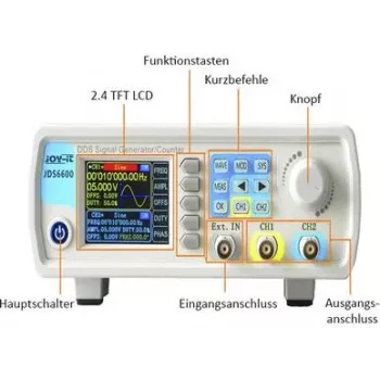 Joy-it JDS6600-LITE Funktionsgenerator võrgutoitega 15 MHz - 0,01 µHz 2-kanaliline Kolmnurk, Ristkülik, Signaal, Siinus, Lorentzi kõver, vabalt valitav, Impulss, Müra (JDS6600-LITE)