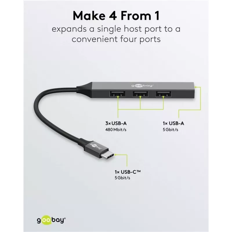 Goobay Slim 4-Port USB-Hub, USB-C™ USB-A-le, USB 3.2 (74457)