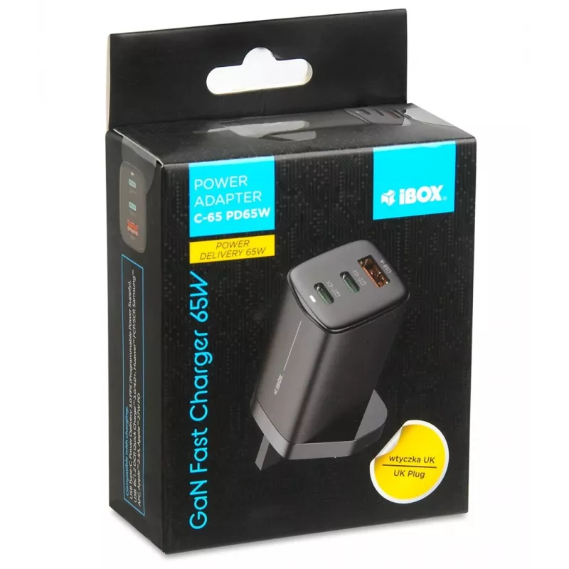 iBOX C-65 Must, GaN 65W universaalne laadija UK pistikuga