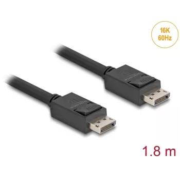 Delock - DisplayPort-kaabel - DisplayPort (M) lukustusega DisplayPort (M) lukustusega - DisplayPort 2,1 - 1,8m - Toetab 16K 60 Hz (15 360 x 8640), kuni 80 Gbps andmeedastust