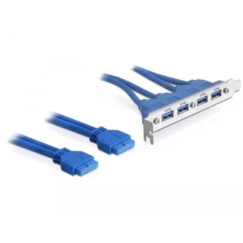 DeLOCK Slotblech USB3.0 Pin Header 19 Pin 2 x Sisemine > 4 x USB3.0-A Pesad Väljaspool - Slotblech (82974)
