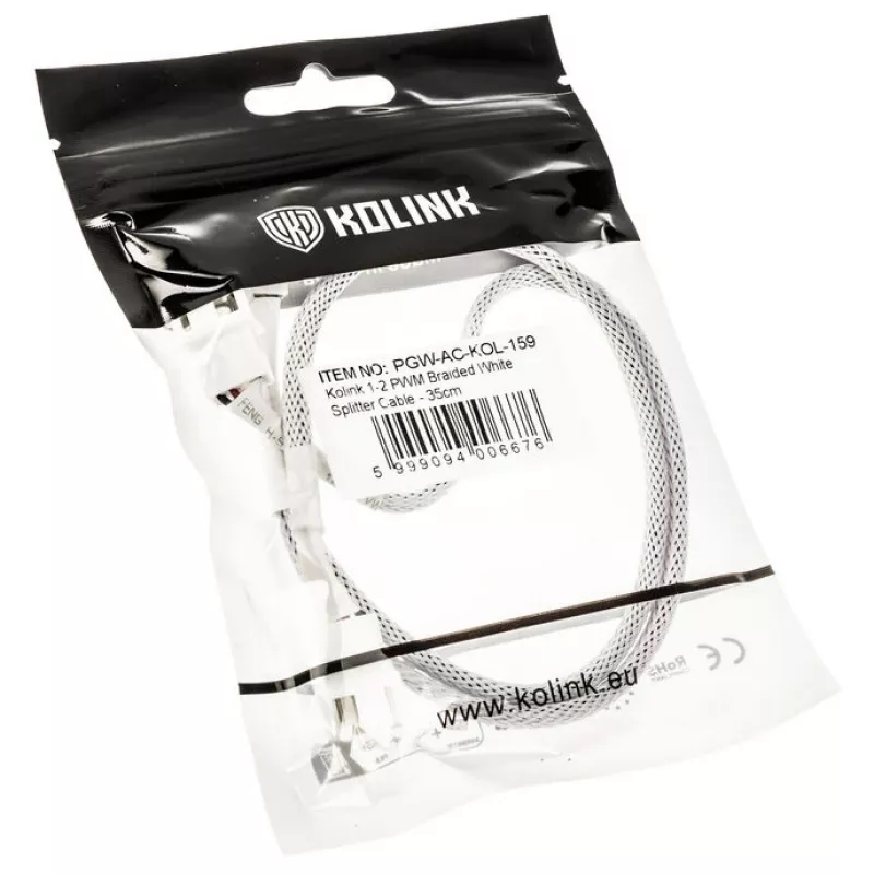 PWM-ventilaatori jaoturkaabel Kolink PGW-AC-KOL-159 35 cm põimitud valge, 1-2 PWM-pistikule