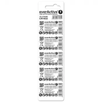 Patarei everActive CR1632 liitium ühekordne nööpelement 3 V — 5 tk, 16 mm × 3,2 mm