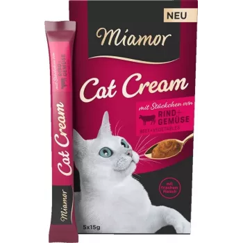 Niiske kassimaius Miamor MIAMOR Cat Cream Beef 5×15 g — pastatuubid, 6×15 g, täiskasvanud kassidele, niiskus 87%