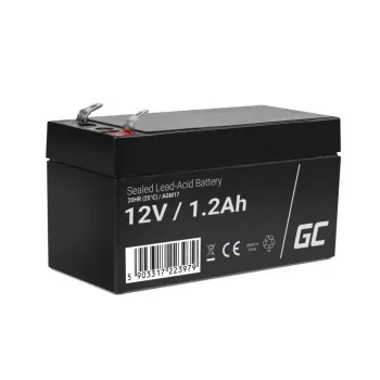 Suletud pliiaku (VRLA) roheline Cell AGM17 12 V 1,2 Ah — 52 mm kõrgus, 43×97 mm, 0,5 kg