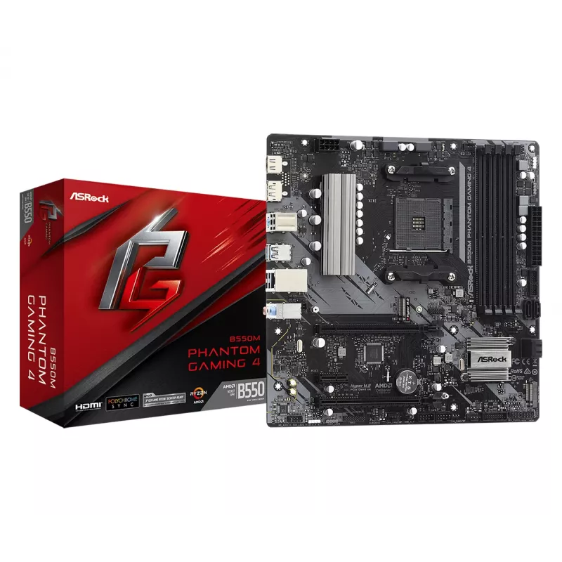 Emaplaat ASRock B550M Phantom Gaming 4 AMD B550 pesa AM4 micro ATX