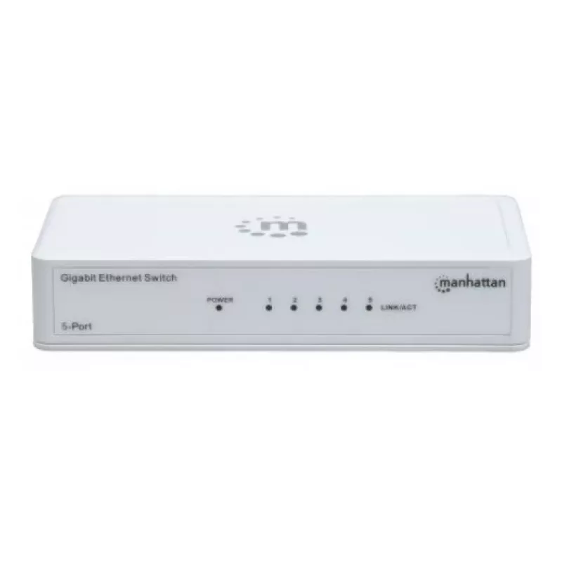 Manhattan 5-pordine gigabitine Etherneti kommutaator, lauaarvuti suurus, plastist, IEEE 802.3az (energiatõhus Ethernet), kolmeaastane garantii, karp