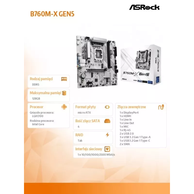 Emaplaat ASROCK B760M-X GEN5 mATX LGA1700 jaoks, 2× DDR5, DisplayPort ja HDMI