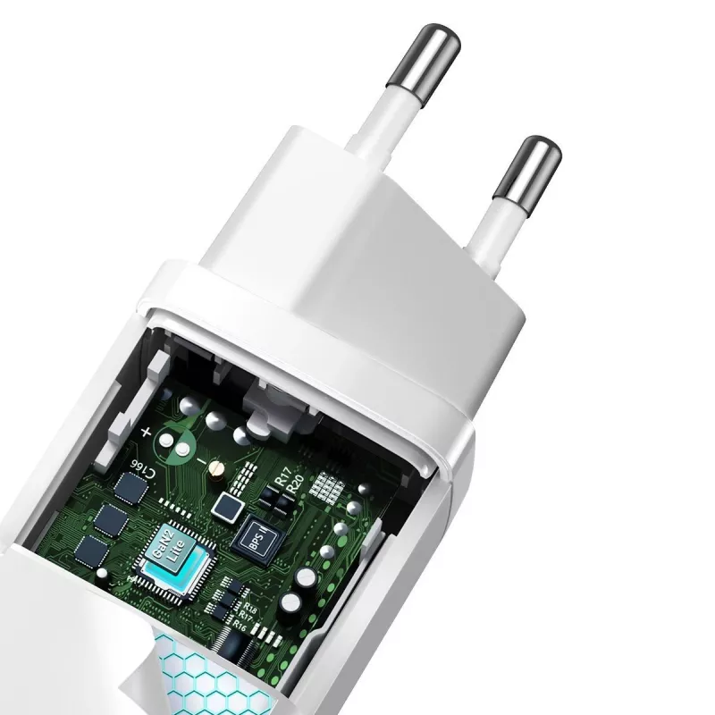 Laadija Baseus CCGAN2L-B02 siseruumides kasutatav vahelduvvoolu kiirlaadija 20V 1xUSB 1xUSB-C valge
